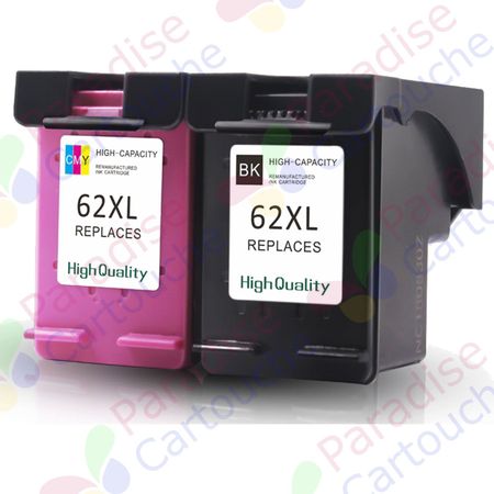 HP 62XL ensemble de 2 cartouches d'encre compatibles haute capacité (Paradise Cartouche)