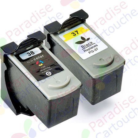 Canon PG-37 & CLI-38 ensemble de 2 cartouches d'encre compatibles ((Paradise Cartouche)