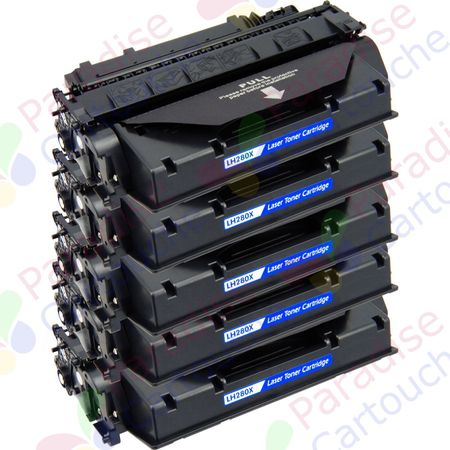 HP 80X (CF280X) ensemble de 5 toner compatibles noir haute capacité (Paradise Cartouche)