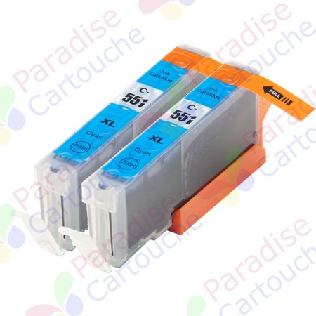 Canon CLI-551XL ensemble de 2 cartouches d'encre compatibles cyan haute capacité (Paradise Cartouche)