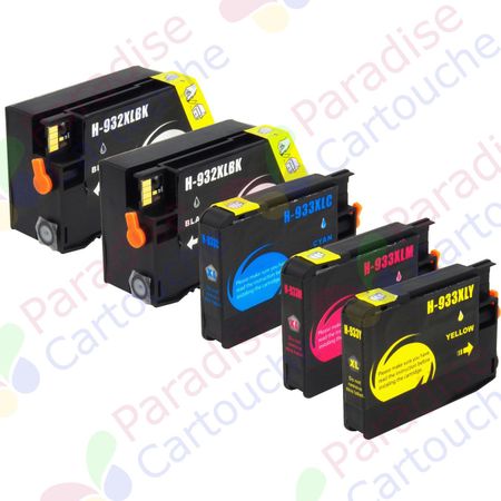 HP 932XL & 933XL ensemble de 5 cartouches d'encre compatibles haute capacité (Paradise Cartouche)