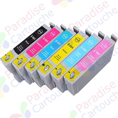 Epson T0807 ensemble de 6 cartouches d'encre compatibles (Paradise Cartouche)